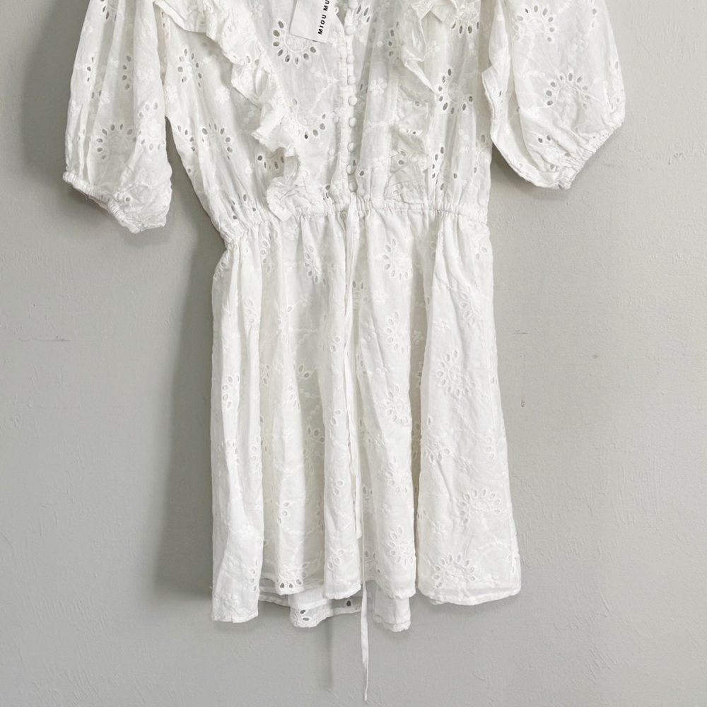 New MIOU MUSE VICI Women’s White Eyelet Ruffle FLORENCE Dress Puff Sleeve Sz S - Picture 4 of 10